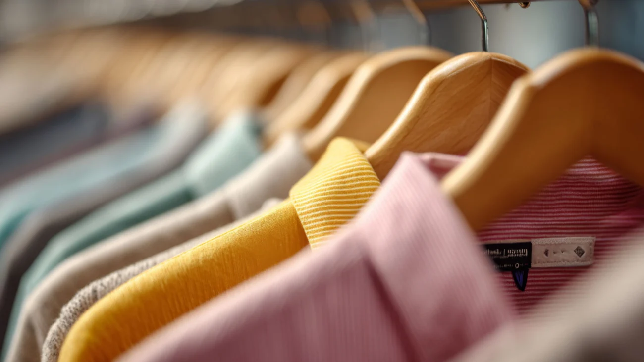 Vecteezy colorful shirts hanging on a rack in a clothing store
